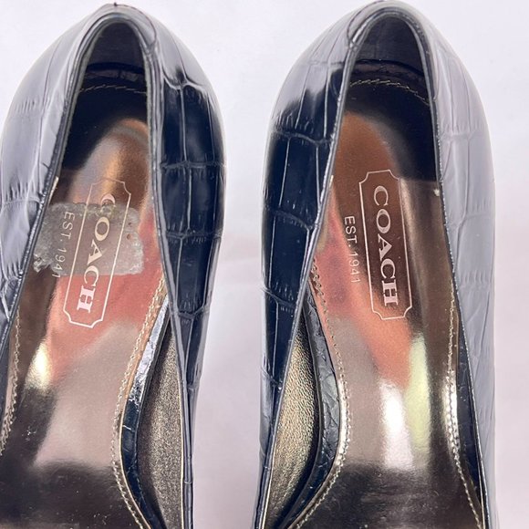 Coach Maxey Black Croc Embossed Leather Pumps Round Closed Toe Heels Size 5.5 - Picture 4 of 14